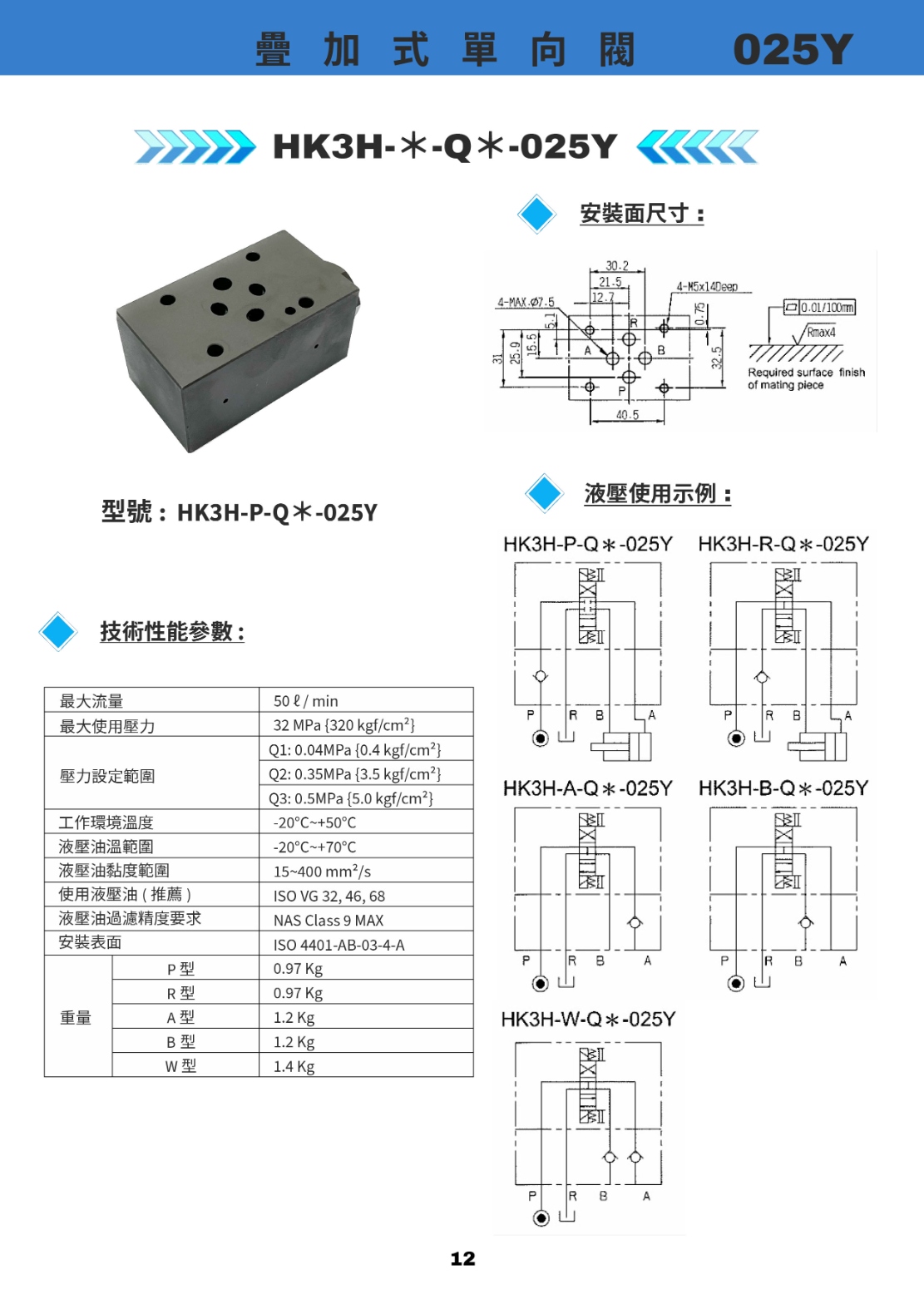 叠加式单向阀